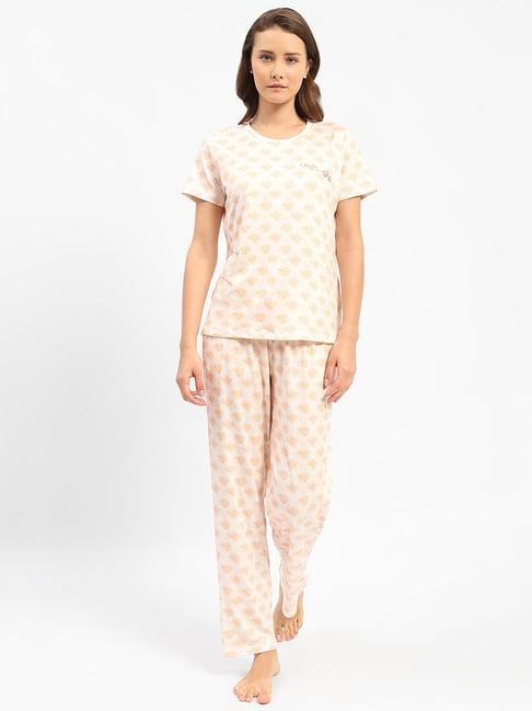 madame m secret peach printed t-shirt with pyjamas