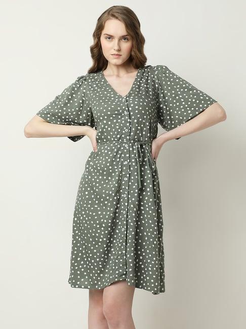 vero moda sage green printed shirt dress