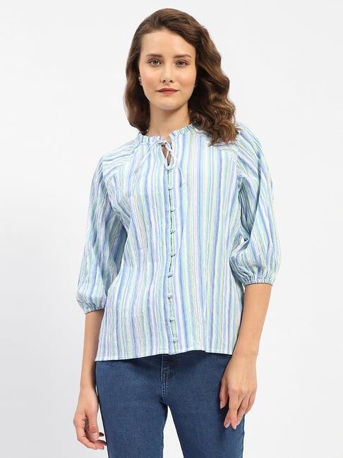 madame blue cotton striped shirt