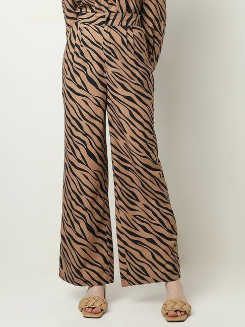 vero moda brown cotton printed high rise pants