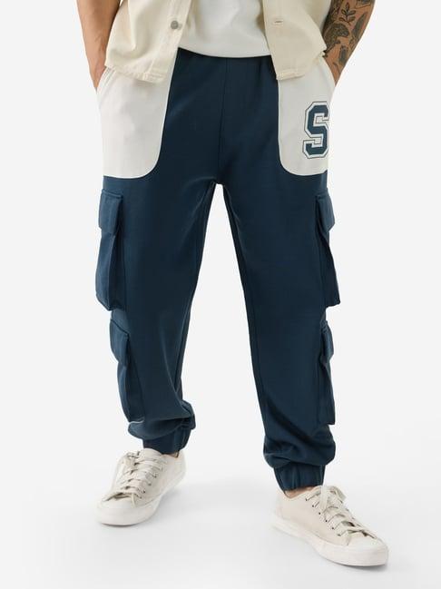 the souled store blue boxy fit printed joggers