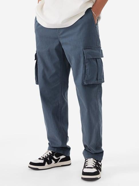 the souled store blue straight fit cargos