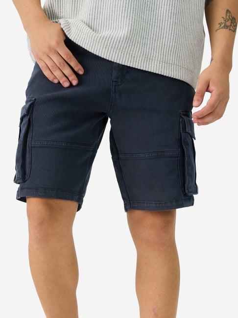 the souled store navy regular fit cargo shorts