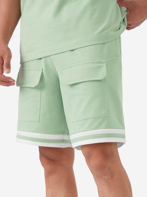 the souled store green regular fit striped cargo shorts