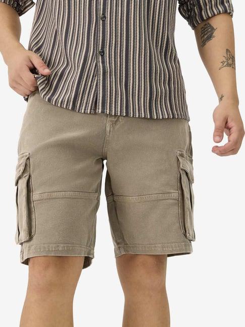 the souled store khaki regular fit cargo shorts