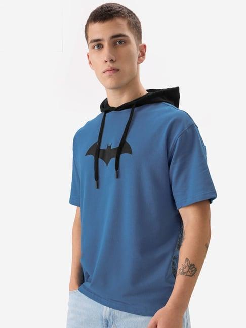 the souled store blue loose fit printed hooded t-shirt