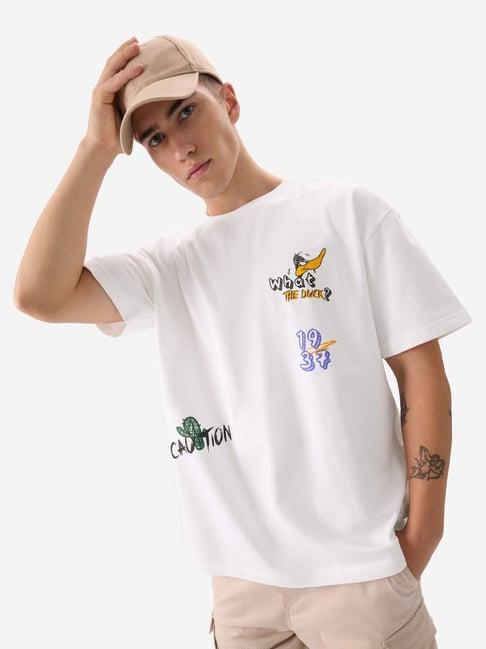 the souled store white loose fit printed t-shirt