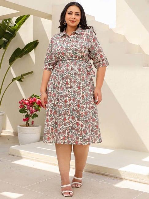 juniper white cotton floral print shirt dress with belt