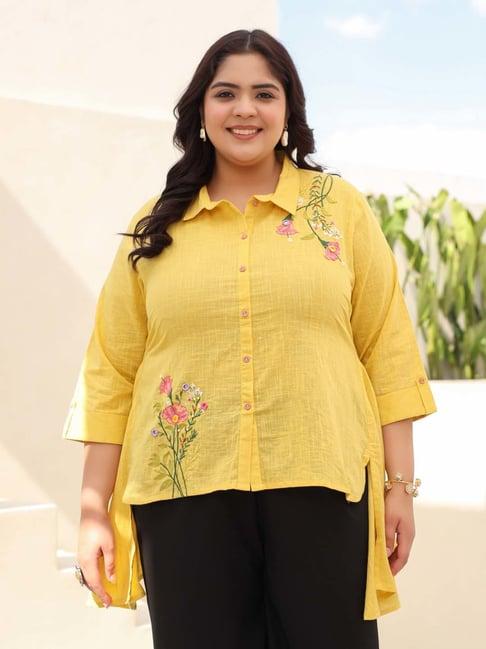 juniper yellow cotton embroidered shirt