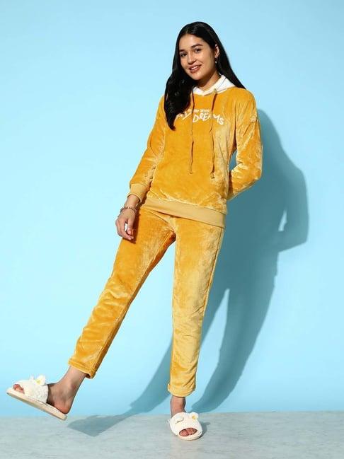 sweet dreams mustard embroidered sweatshirt pyjamas set