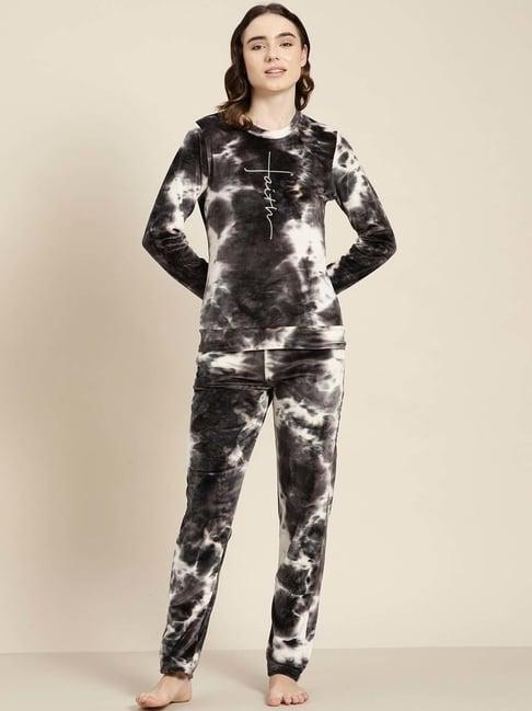 sweet dreams black printed sweatshirt pyjamas set