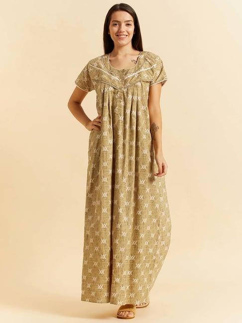 sweet dreams khaki cotton printed nighty