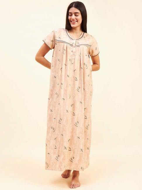 sweet dreams beige printed nighty