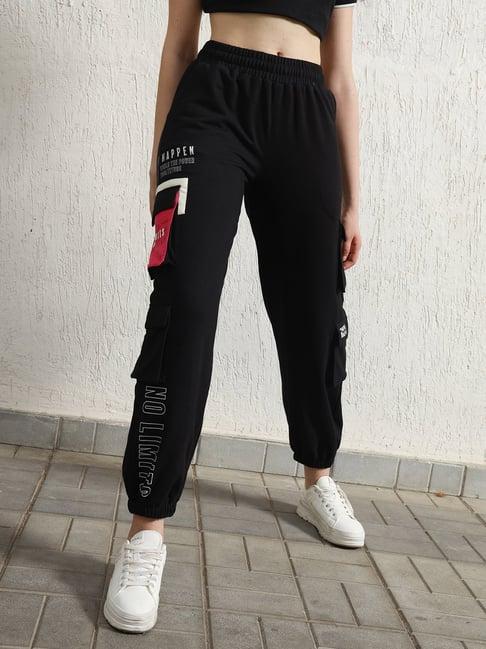 hubberholme black cotton graphic print joggers