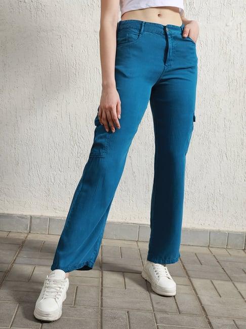 hubberholme blue cotton relaxed fit trousers