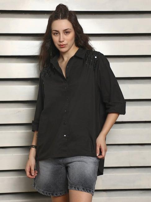 high star black cotton embellished shirt