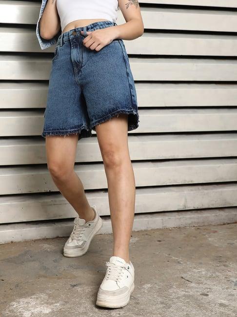 high star blue cotton regular fit shorts