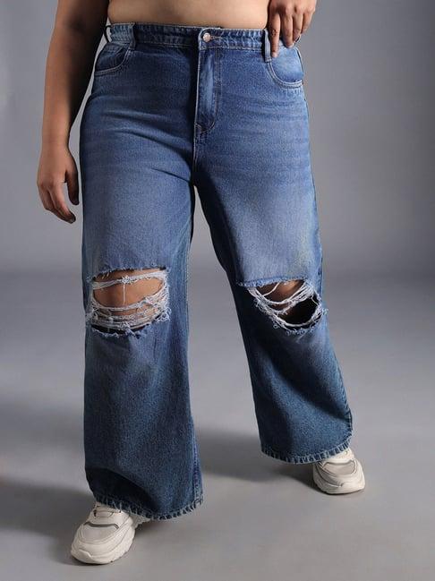 high star blue cotton distressed jeans