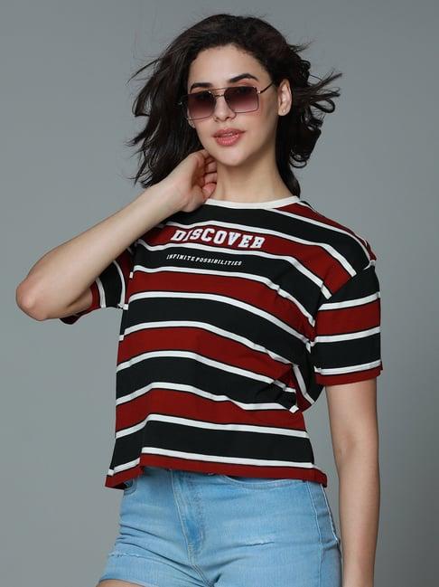 high star red & black cotton stripes t-shirt