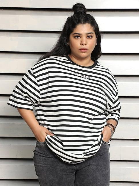 high star black & white cotton stripes oversized t-shirt