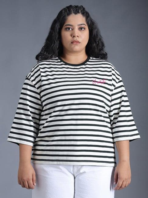 high star black & white cotton stripes oversized t-shirt