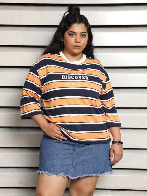 high star orange cotton stripes oversized t-shirt