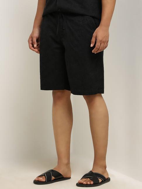 eta by westside black embroidered mid-rise relaxed-fit cotton shorts