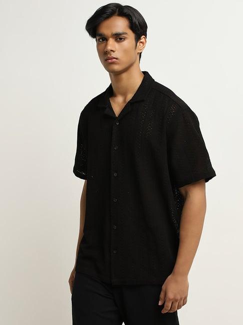 eta by westside black crochet design relaxed-fit cotton shirt