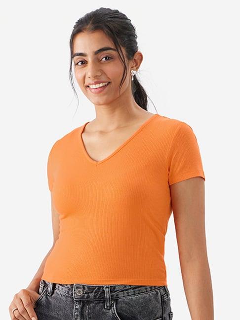 the souled store orange regular fit crop top