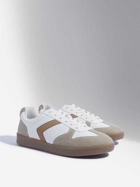 luna blu by westside beige colour-blocked lace-up sneakers