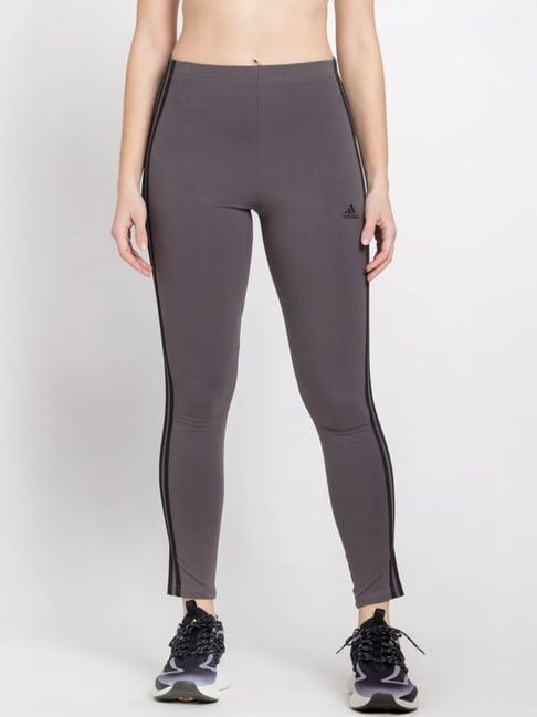 adidas grey cotton striped sports tights