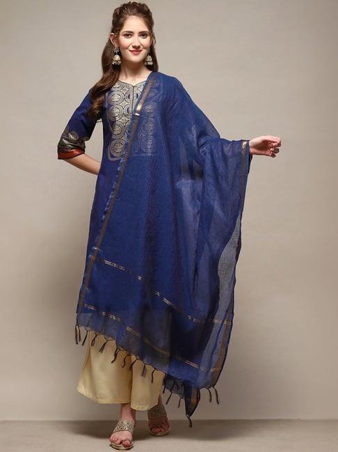 biba blue woven pattern dupatta