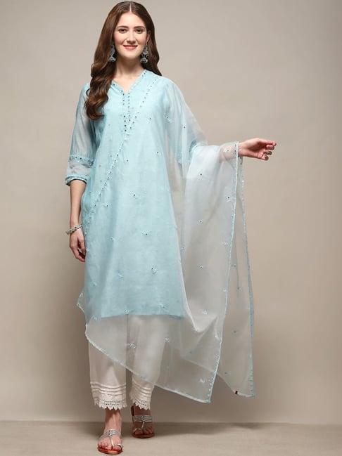 biba blue embroidered dupatta