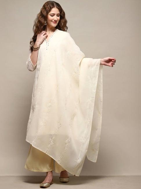 biba white cotton embroidered dupatta