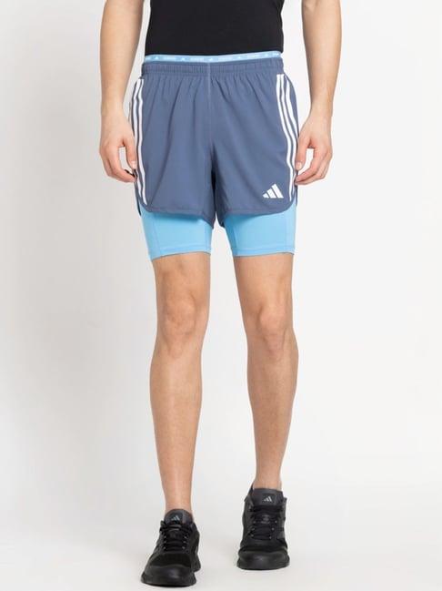 adidas blue regular fit striped sports shorts