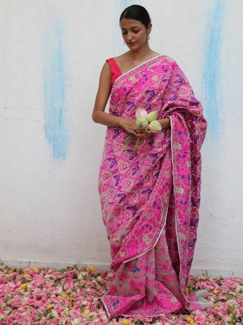 chidiyaa gul-e-farang handwoven jamdani pure linen saree