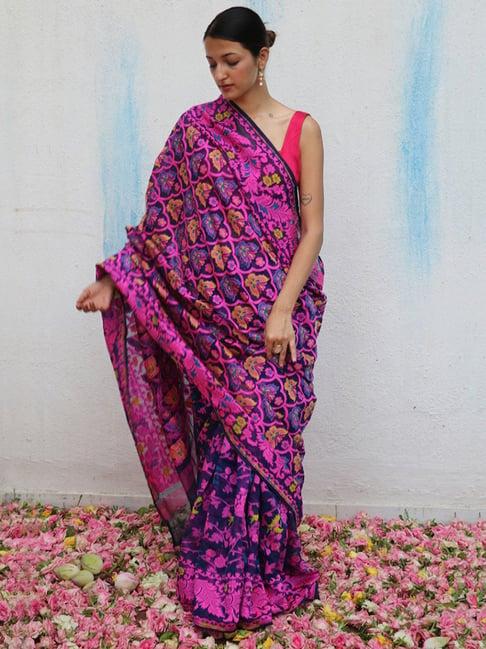 chiidyaa gul-e-najma handwoven jamdani pure linen saree