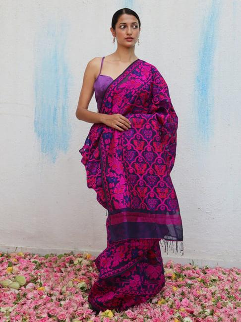 chidiyaa gul-e-banafsha handwoven jamdani pure linen saree