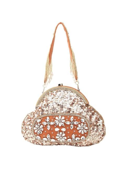 odette brown & white embellished handbag