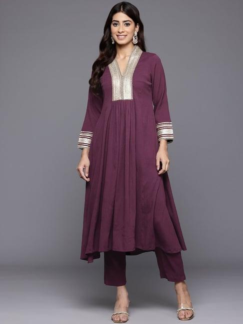 varanga purple embroidered kurta pant set