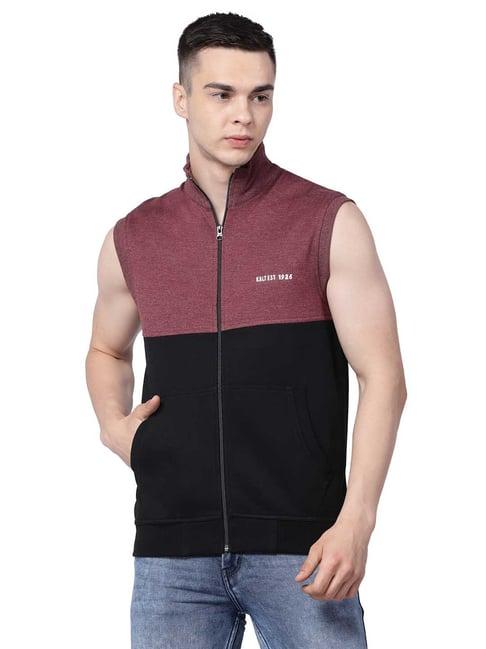 kalt black & maroon melange regular fit jacket