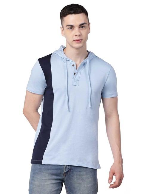 kalt sky blue regular fit hooded t-shirt