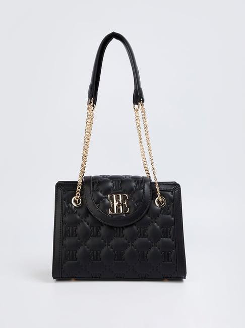 elle black textured sling handbag