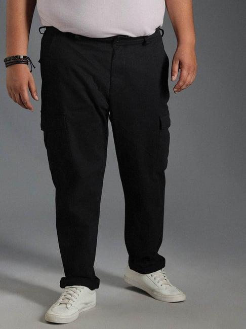 high star black cotton slim fit mid-rise trousers