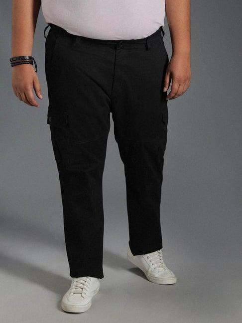 high star black cotton regular fit mid-rise trousers