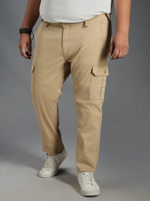 high star khaki cotton regular fit mid-rise trousers