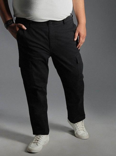 high star black cotton straight fit mid-rise trousers