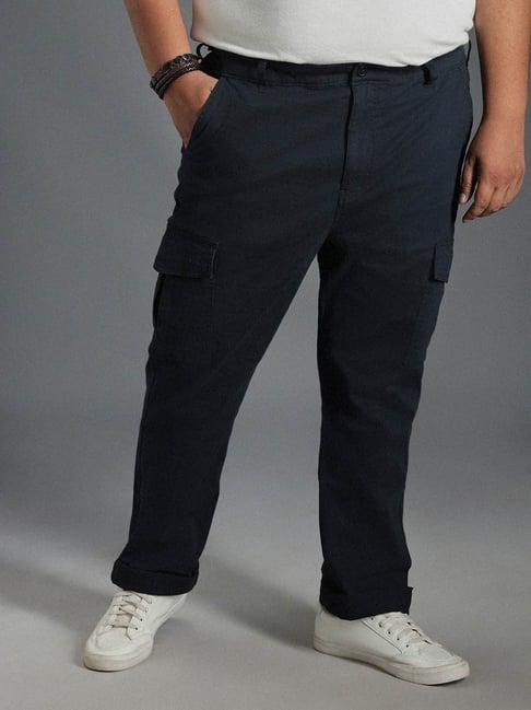 high star blue cotton straight fit mid-rise trousers