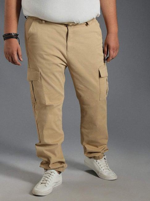 high star khaki cotton straight fit mid-rise trousers