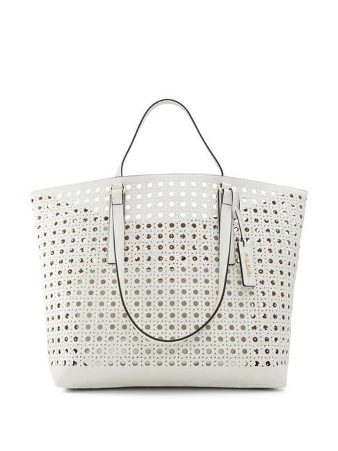 aldo white textured small tote handbag with pouch